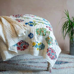Graham & Green Bloom Floral Block Printed King Size Quilt