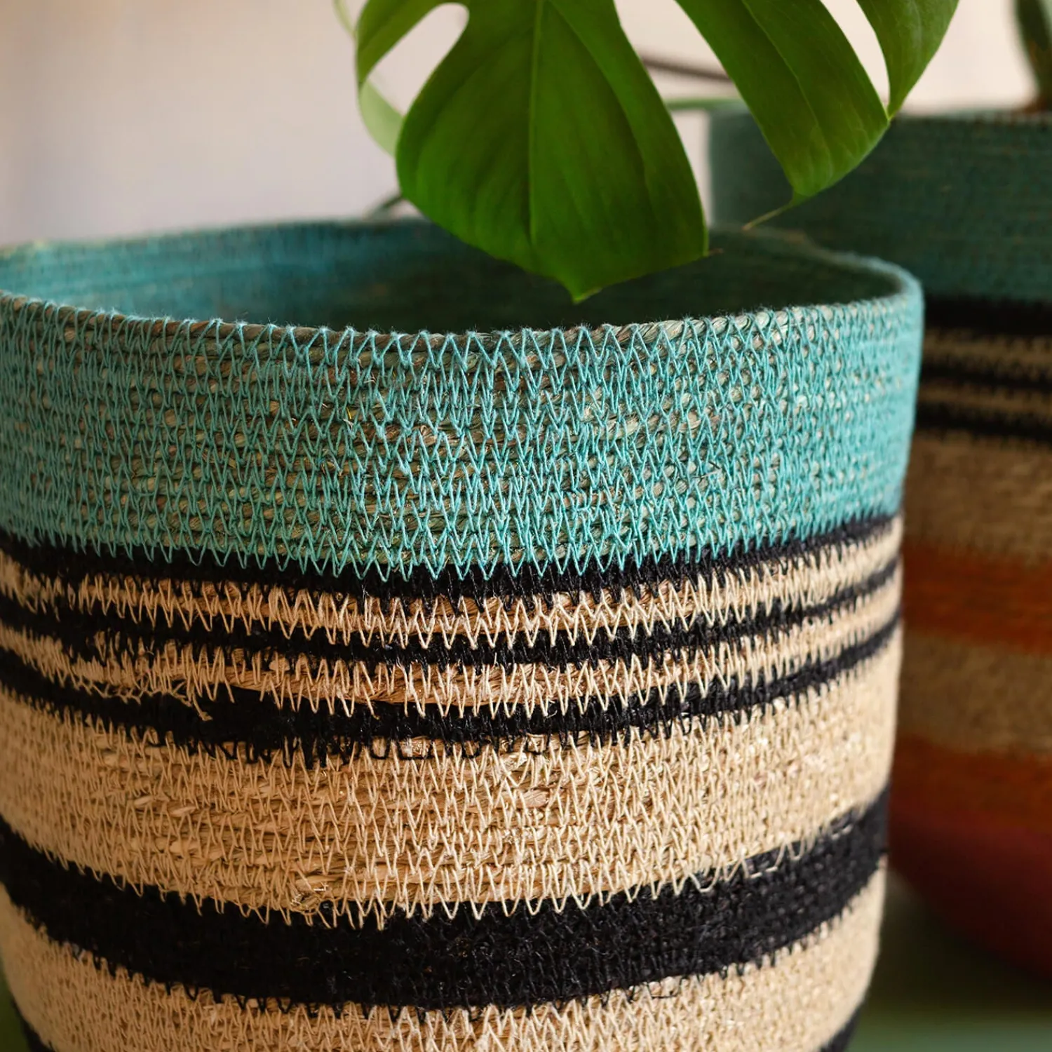 Graham & Green Blue and Black Striped Basket
