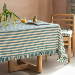 Graham & Green Blue Candy Stripe Frill Tablecloths