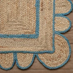 Graham & Green Blue Scalloped Jute Rug 60 x 90cm