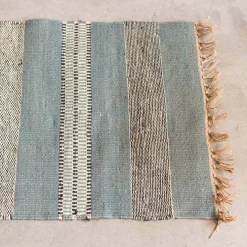 Graham & Green Blue, White & Black Striped Rug 120 x 60cm.