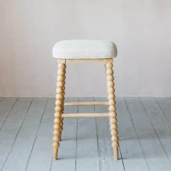 Graham & Green Bobbin Natural Linen Bar Stool