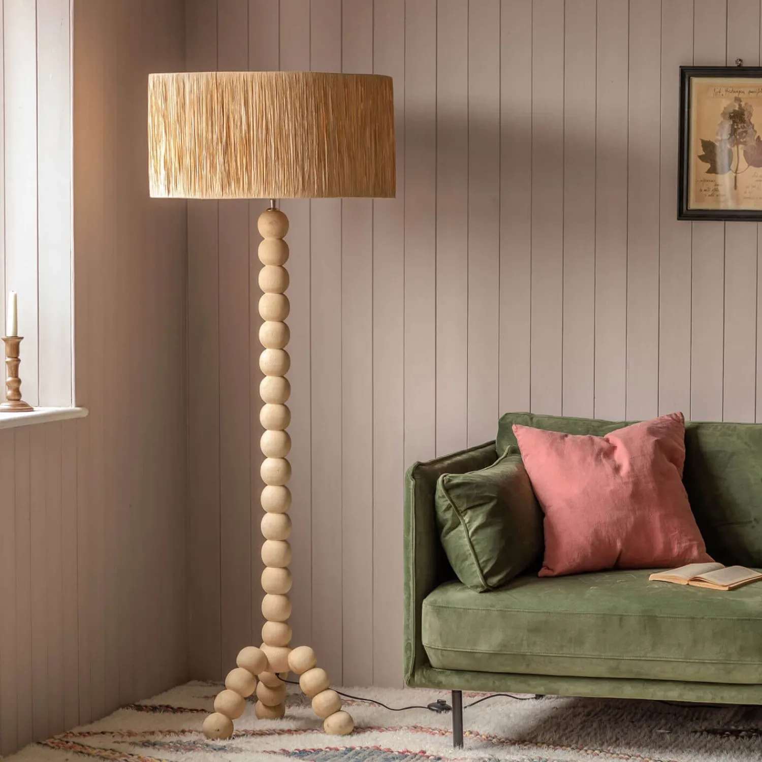 Graham & Green Bobbin Tripod Natural Wooded Floor Lamp