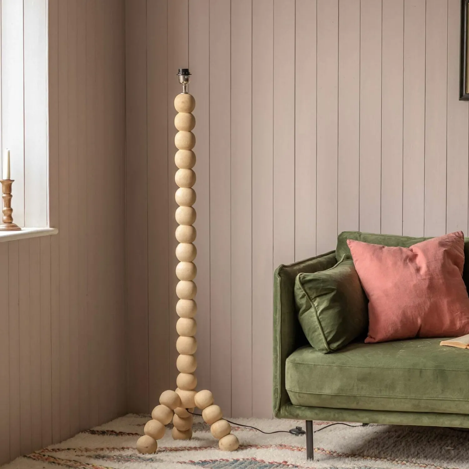 Graham & Green Bobbin Tripod Natural Wooded Floor Lamp