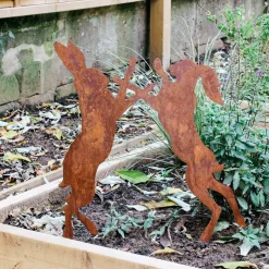 Graham & Green Boxing Hares Garden Stake