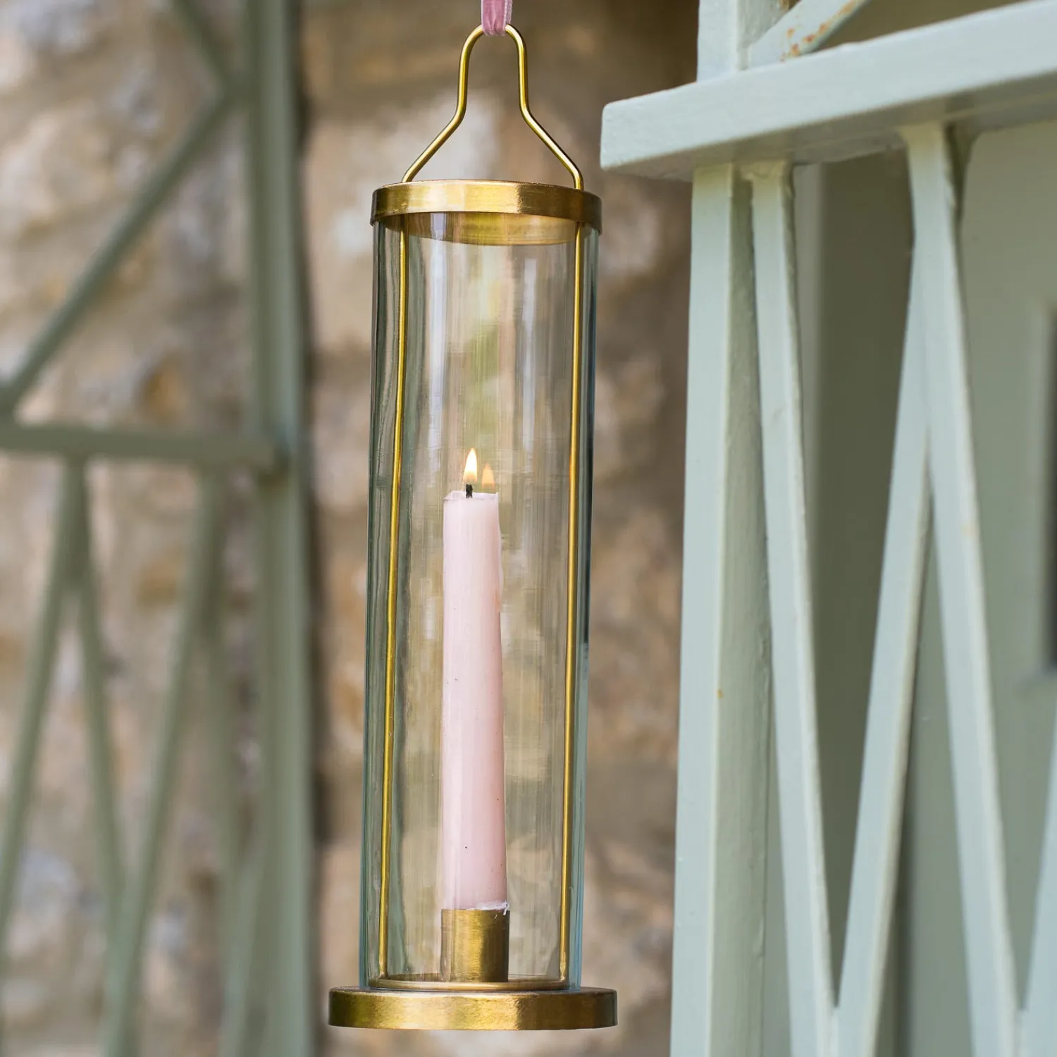 Graham & Green Brass Hanging Glass Candle Holder