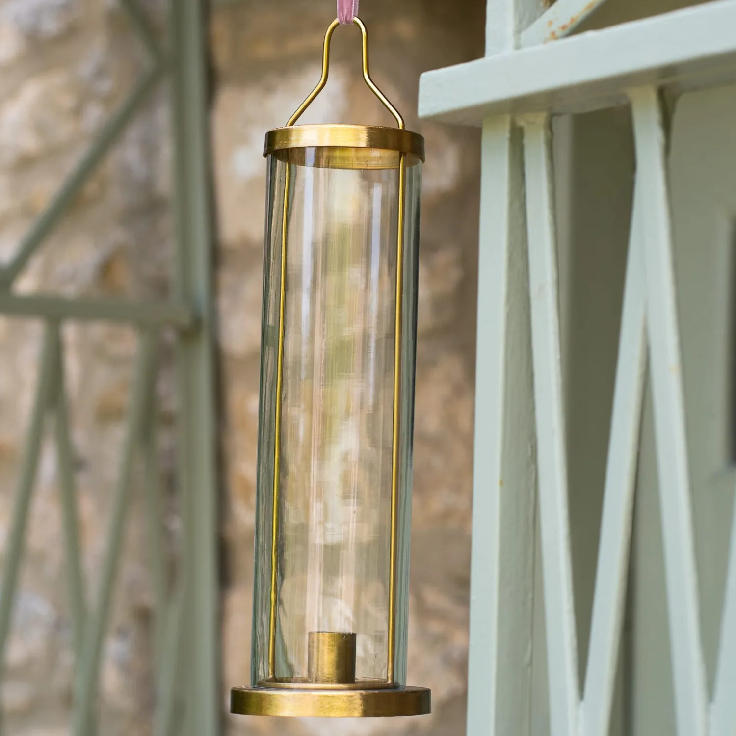 Graham & Green Brass Hanging Glass Candle Holder