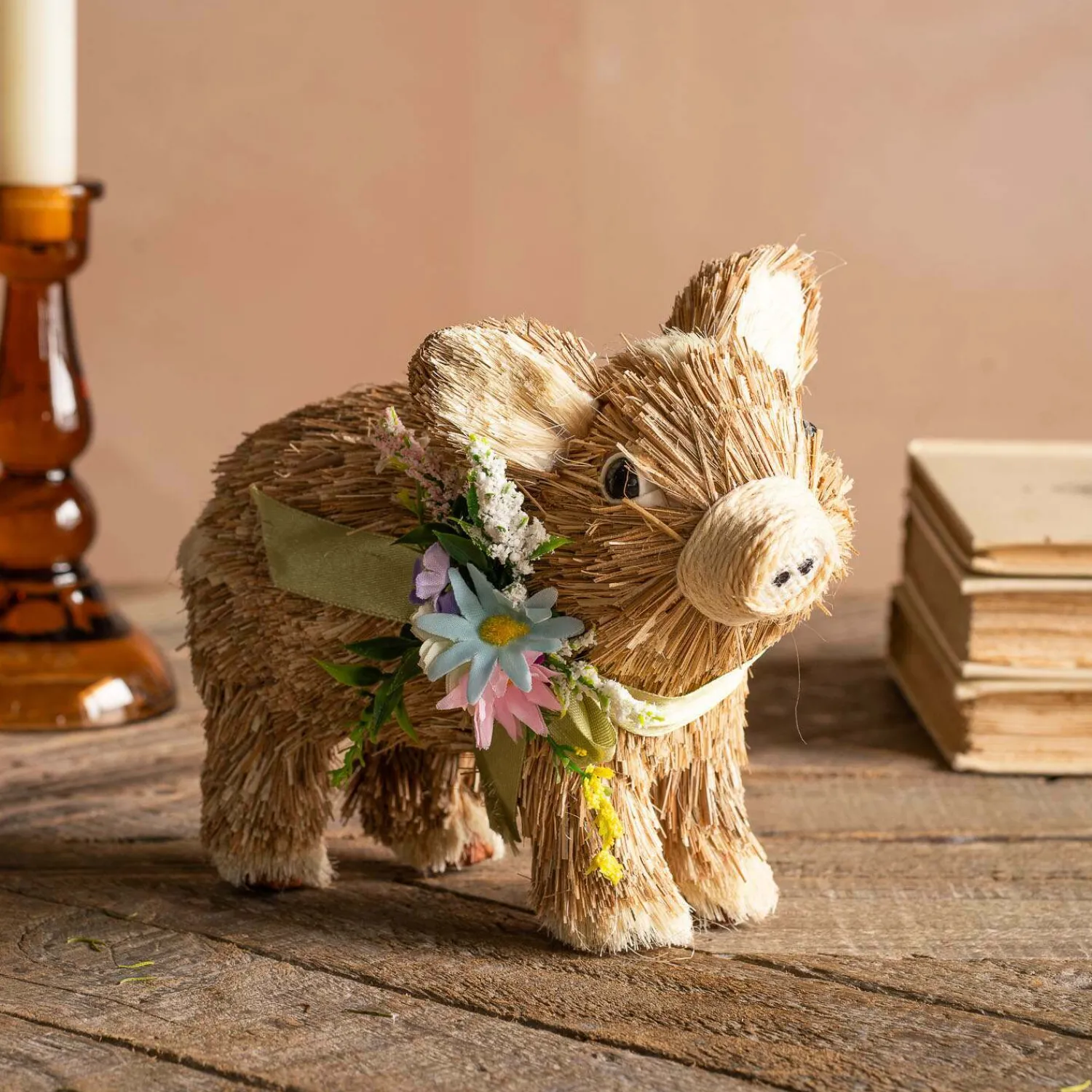 Graham & Green Bristle Flower Pig Decoration