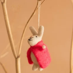 Graham & Green Bunny in a Pink Coat Hanging Decoration