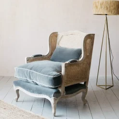 Graham & Green Caden Cane Grey Velvet Armchair