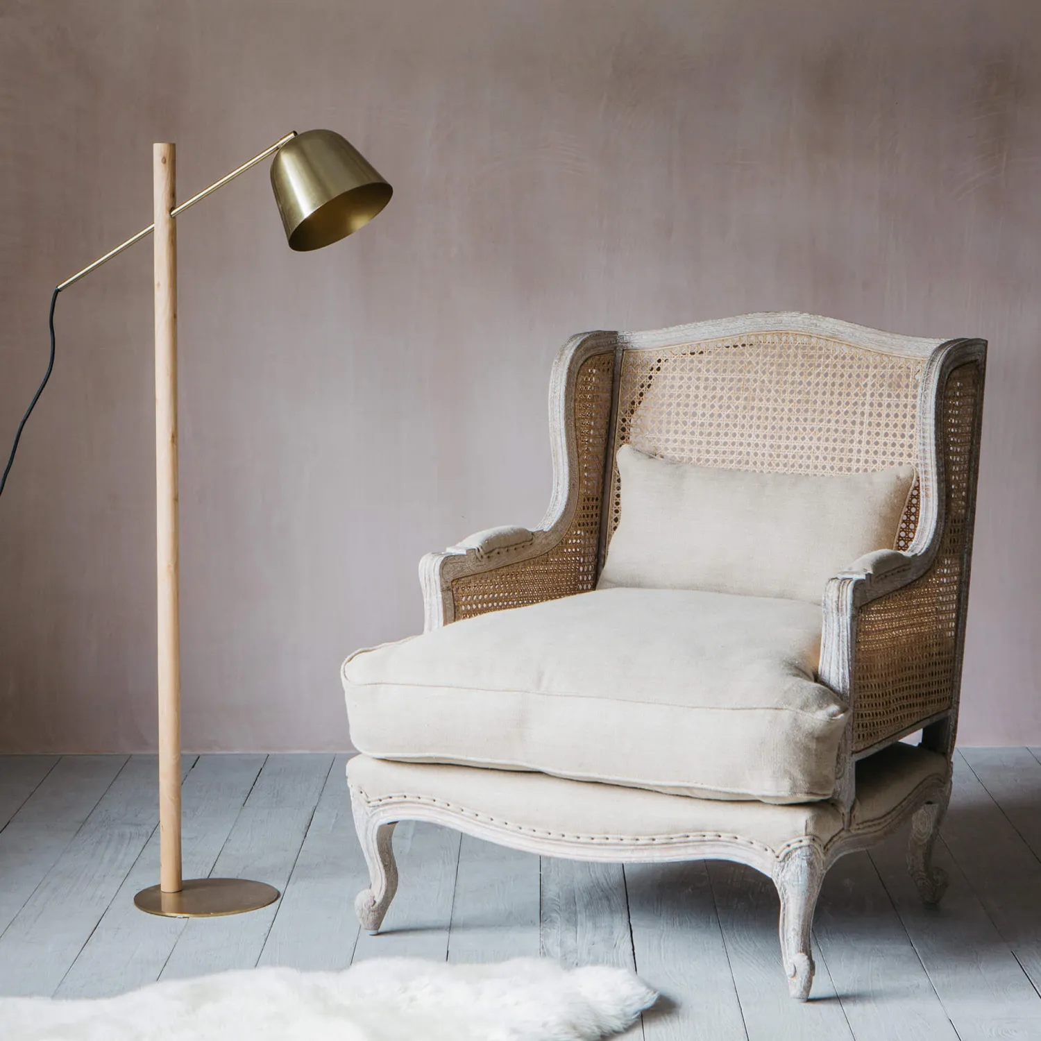 Graham & Green Caden Natural Linen Cane Armchair
