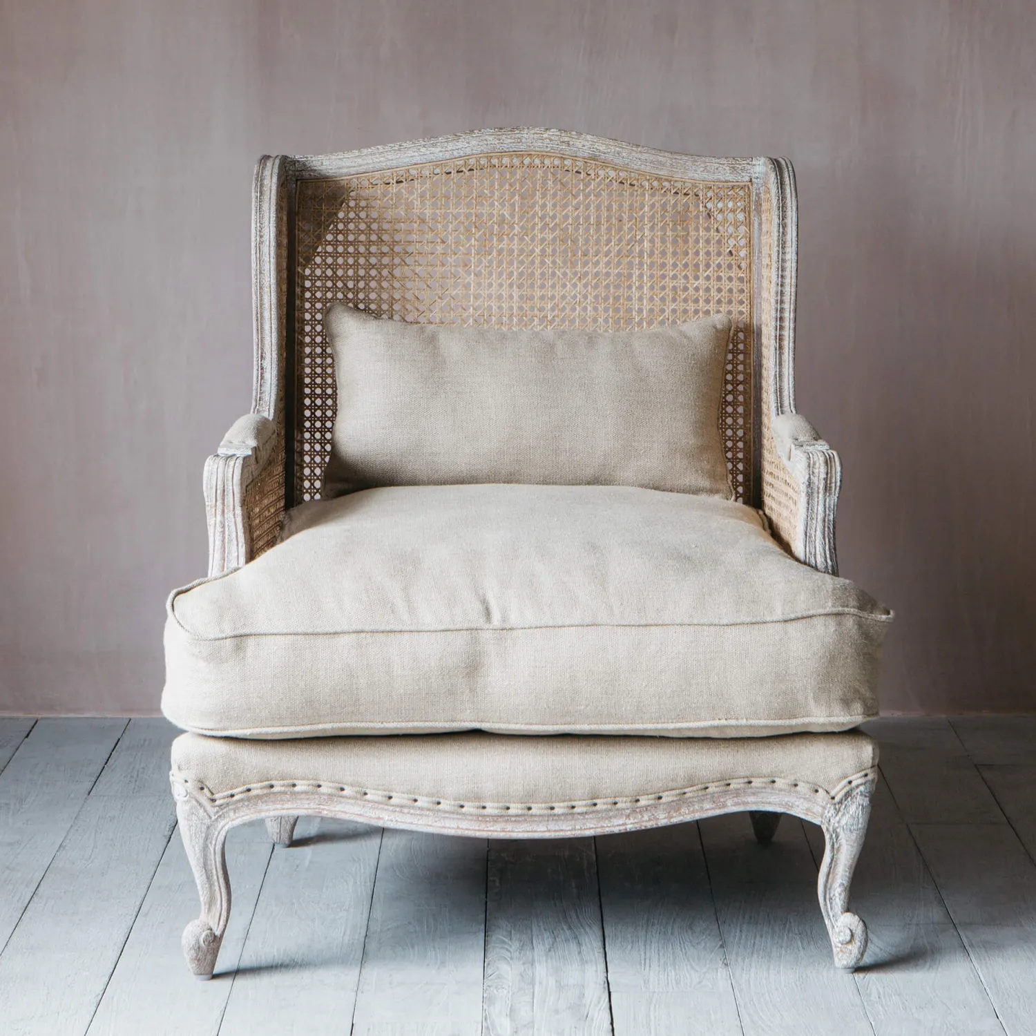 Graham & Green Caden Natural Linen Cane Armchair