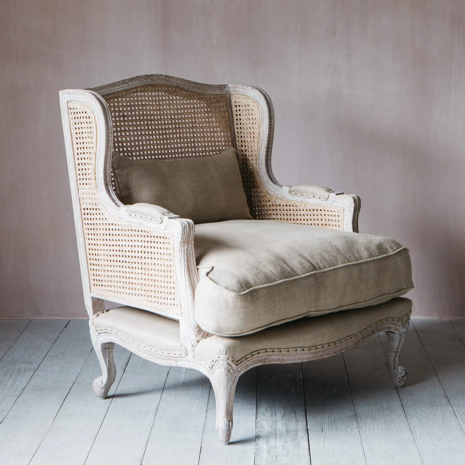 Graham & Green Caden Natural Linen Cane Armchair