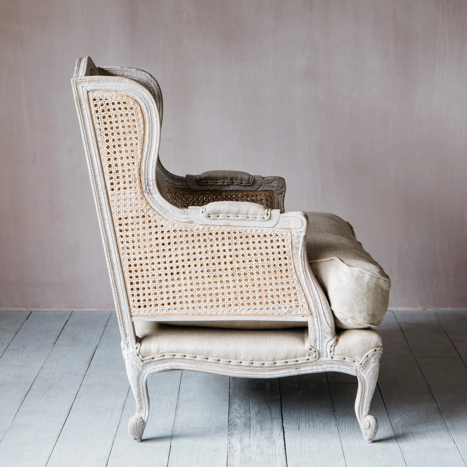 Graham & Green Caden Natural Linen Cane Armchair