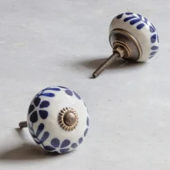 Graham & Green Ceramic Flower and Leaves Hand-Painted Knob