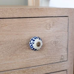 Graham & Green Ceramic Flower and Leaves Hand-Painted Knob
