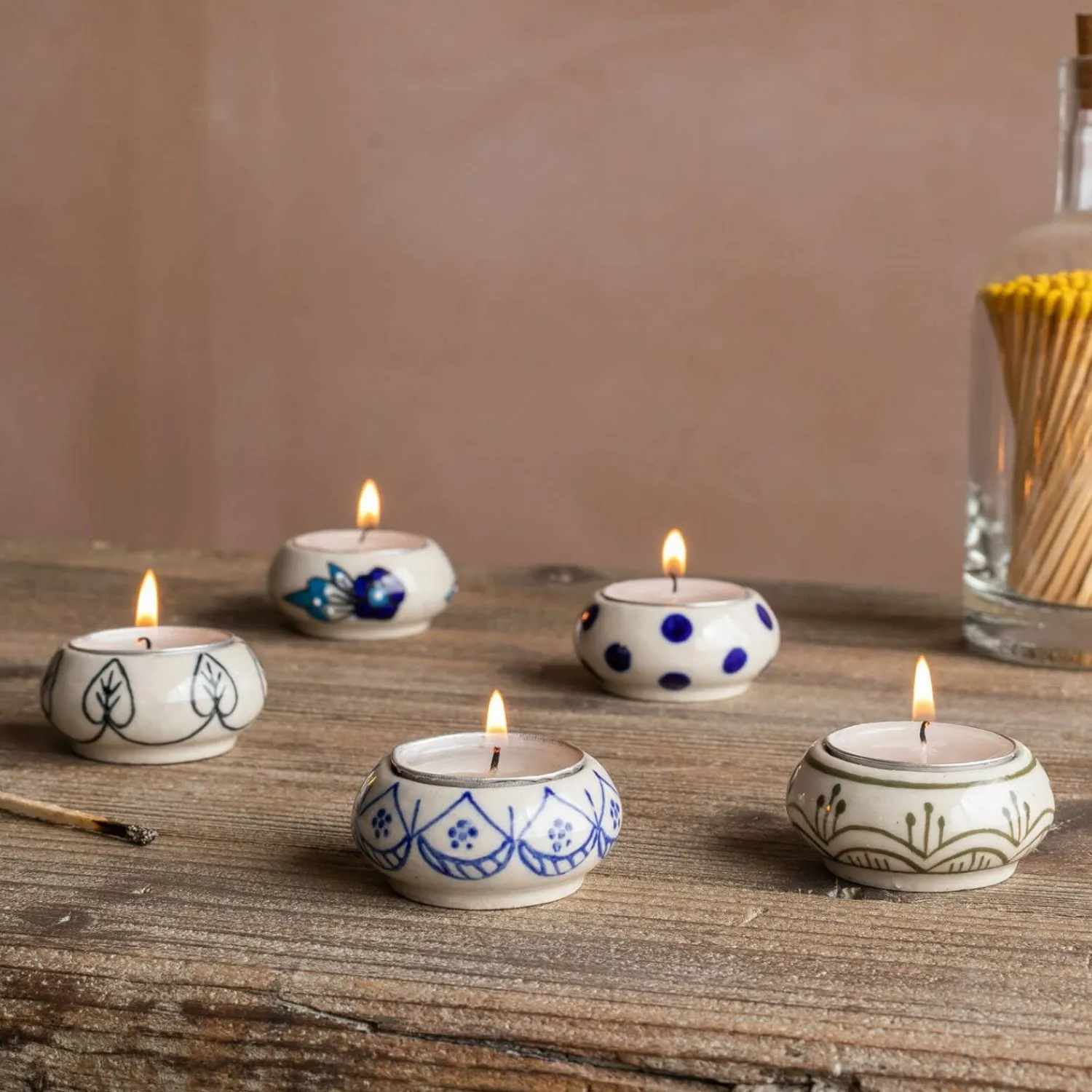 Graham & Green Ceramic Painted Tealight Holders