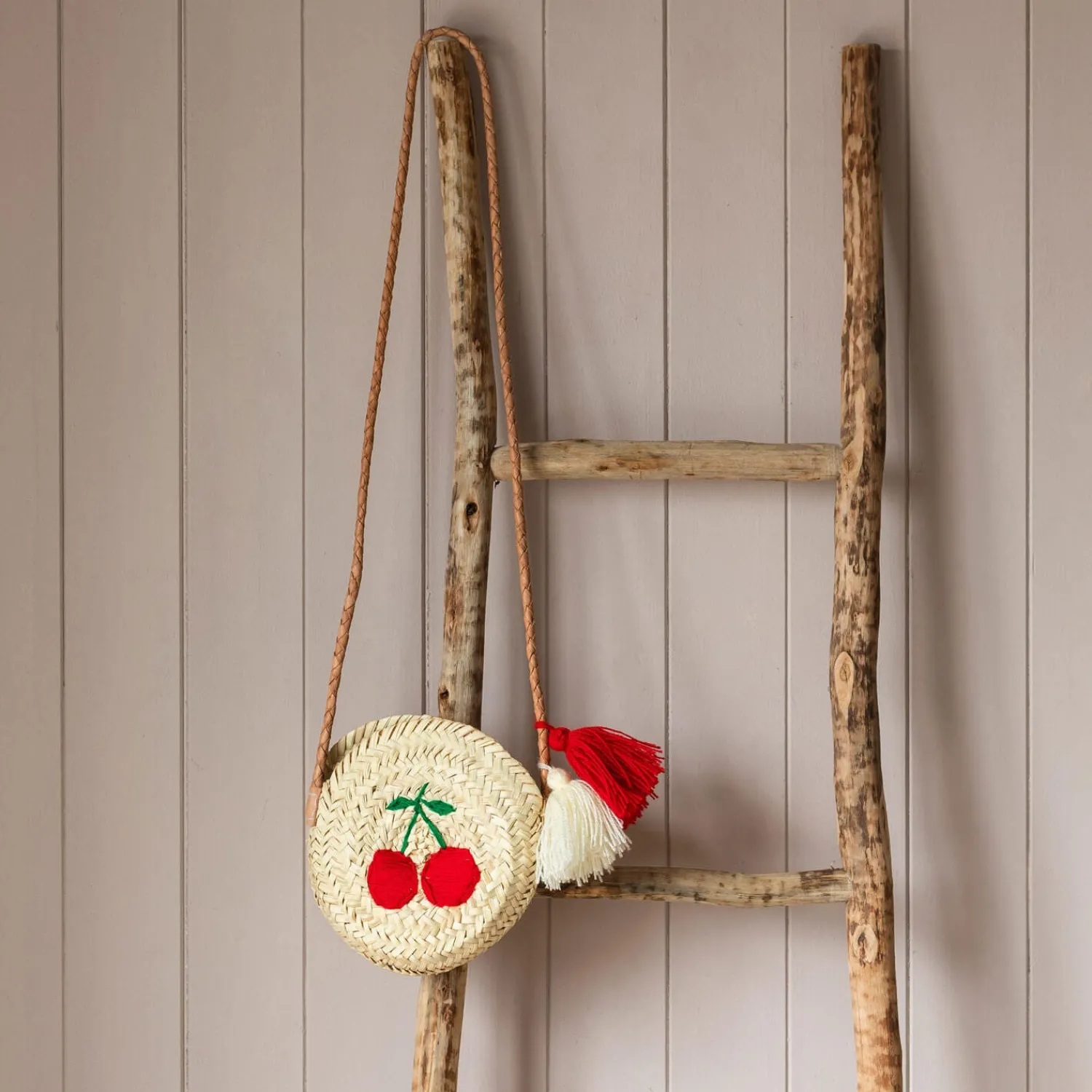 Graham & Green Cherry Embroidered Round Crossbody Handbag