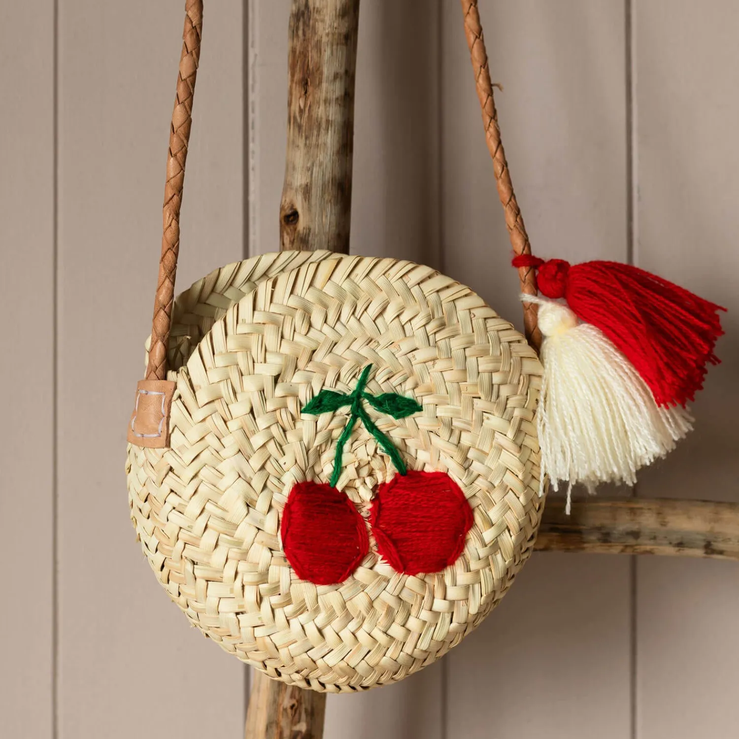 Graham & Green Cherry Embroidered Round Crossbody Handbag