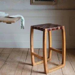 Graham & Green Chester Woven Leather Kitchen Stool