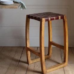 Graham & Green Chester Woven Leather Kitchen Stool