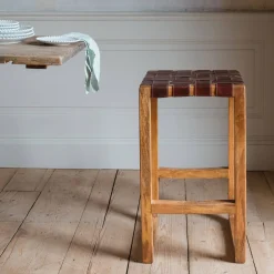 Graham & Green Chester Woven Leather Kitchen Stool
