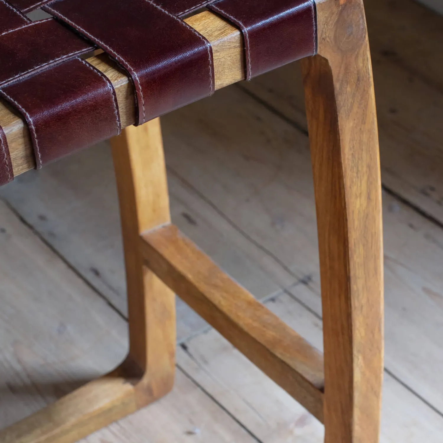Graham & Green Chester Woven Leather Kitchen Stool