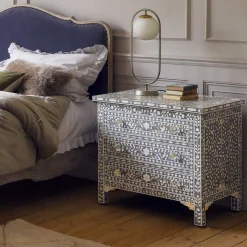 Graham & Green Classic Grey Mother of Pearl Large Bedside Table