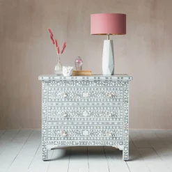 Graham & Green Classic Grey Mother of Pearl Large Bedside Table