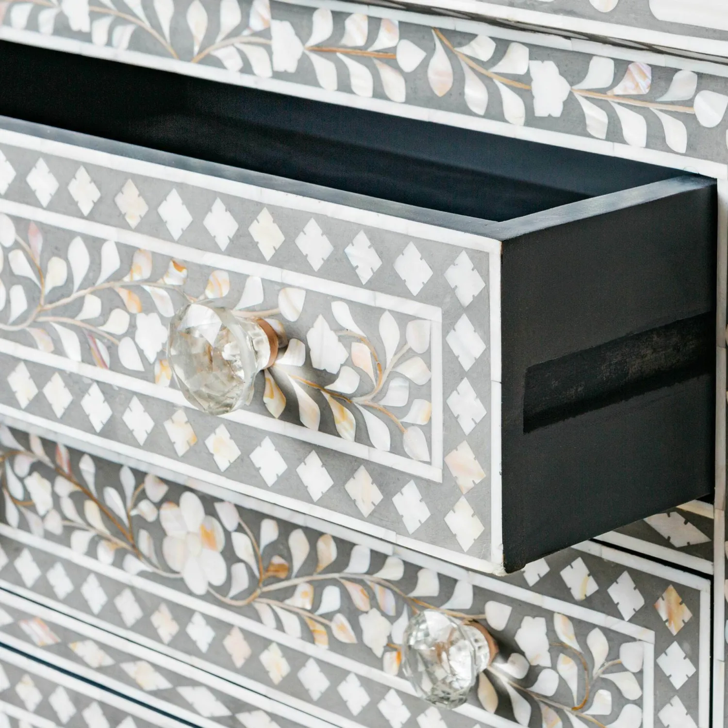 Graham & Green Classic Grey Mother of Pearl Large Bedside Table
