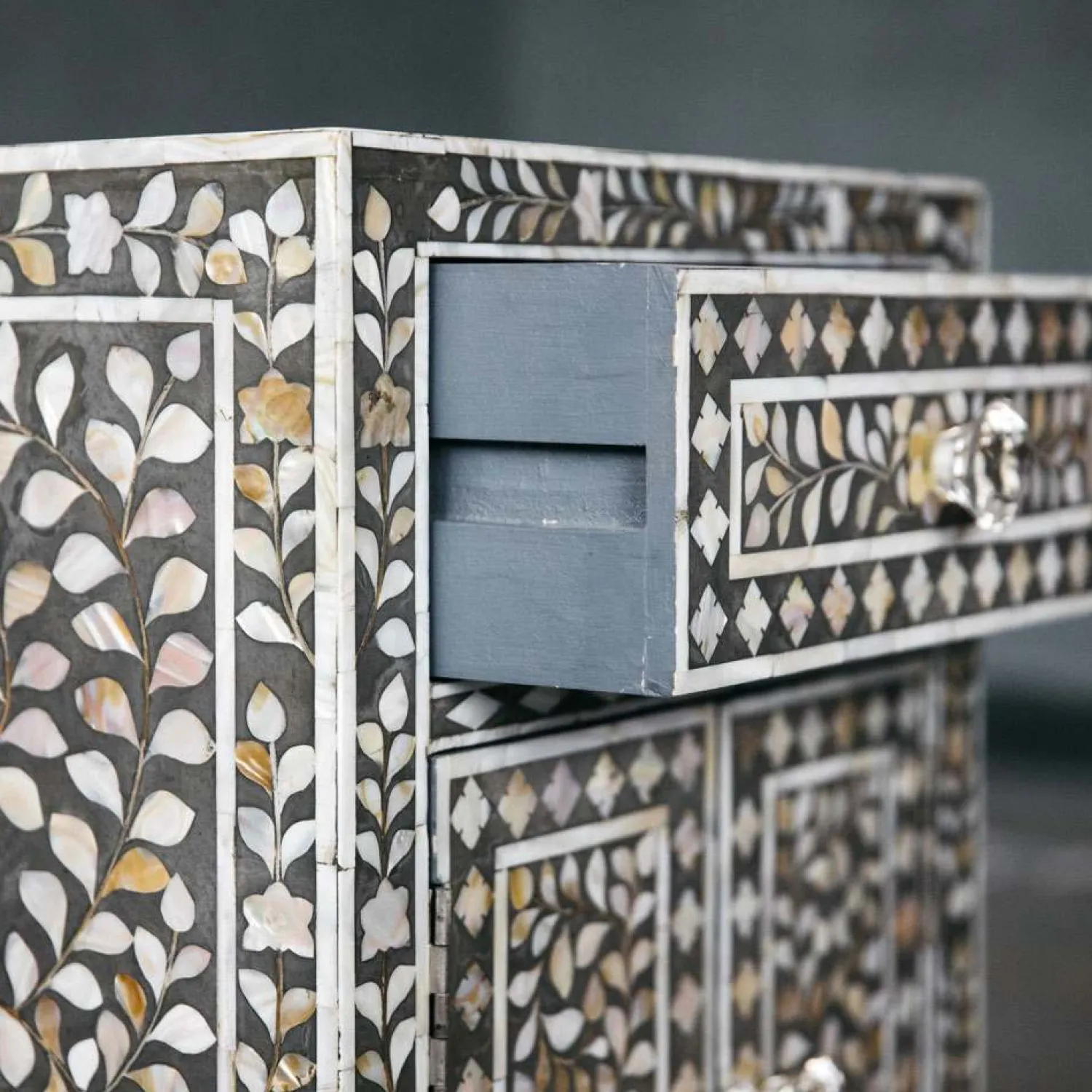 Graham & Green Classic Grey Mother of Pearl Bedside Table