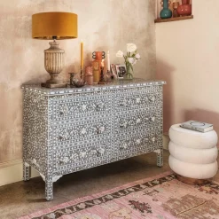 Graham & Green Classic Grey Mother of Pearl Small Double Chest of Drawers