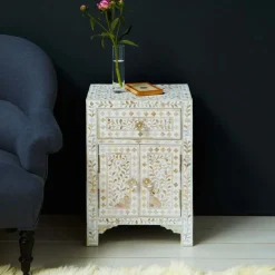 Graham & Green Classic White Mother of Pearl Bedside Table