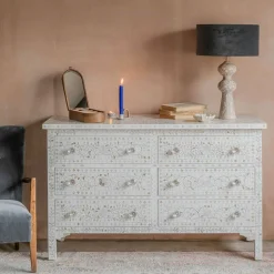Graham & Green Classic White Mother of Pearl Small Double Chest of Drawers