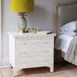 Graham & Green Classic White Mother of Pearl Large Bedside Table