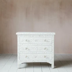 Graham & Green Classic White Mother of Pearl Large Bedside Table