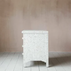 Graham & Green Classic White Mother of Pearl Large Bedside Table