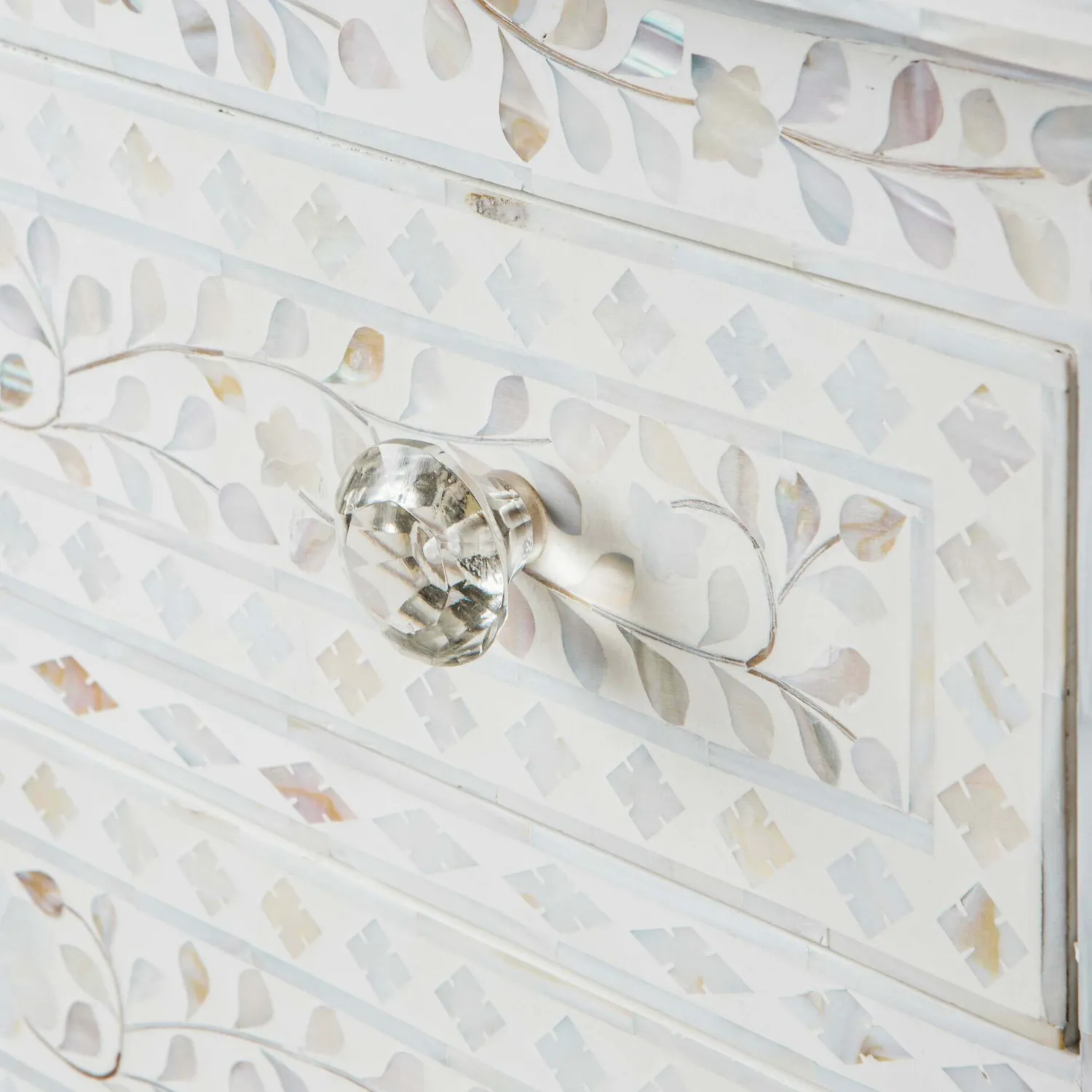 Graham & Green Classic White Mother of Pearl Large Bedside Table