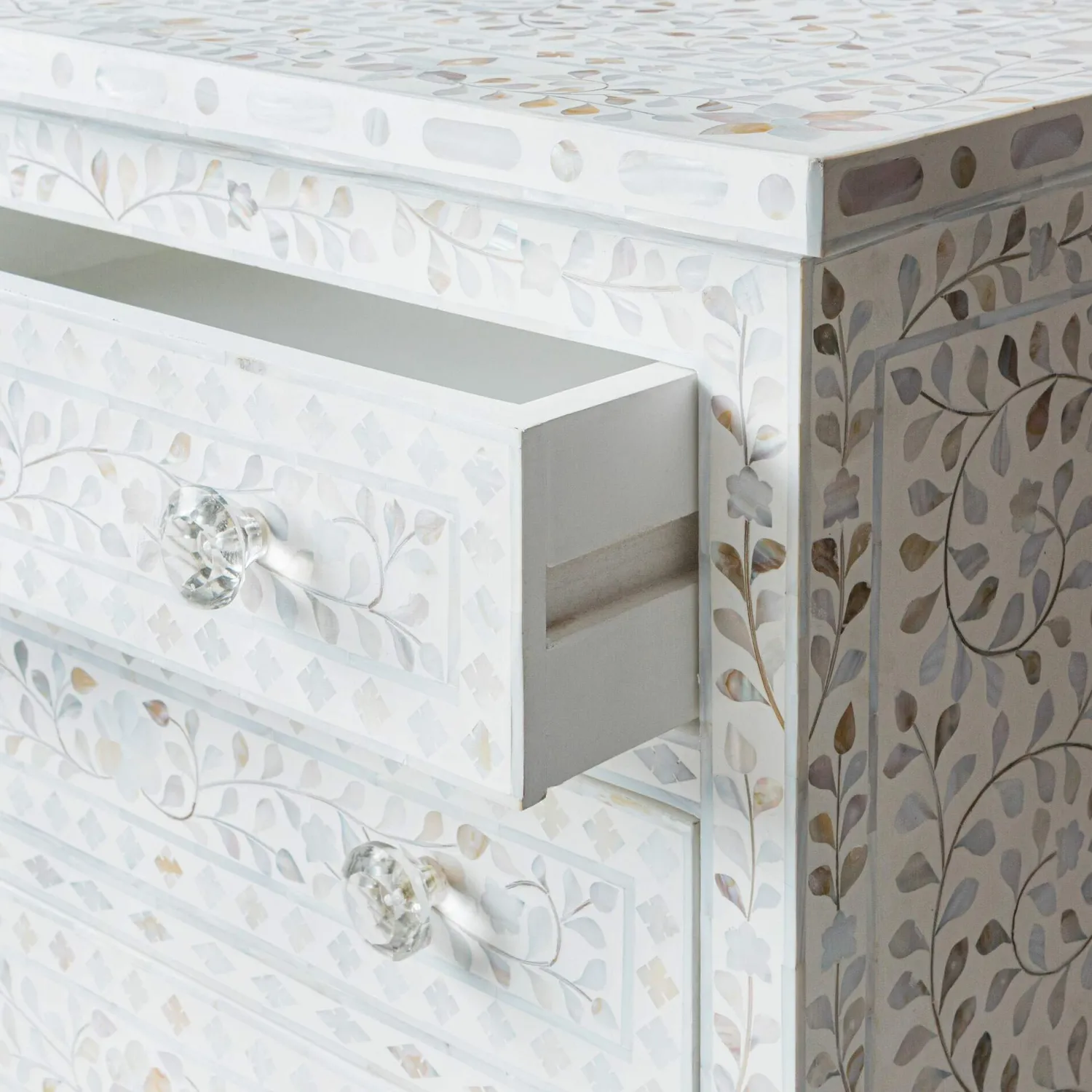 Graham & Green Classic White Mother of Pearl Large Bedside Table