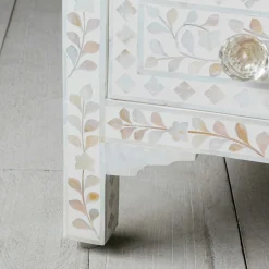 Graham & Green Classic White Mother of Pearl Large Bedside Table
