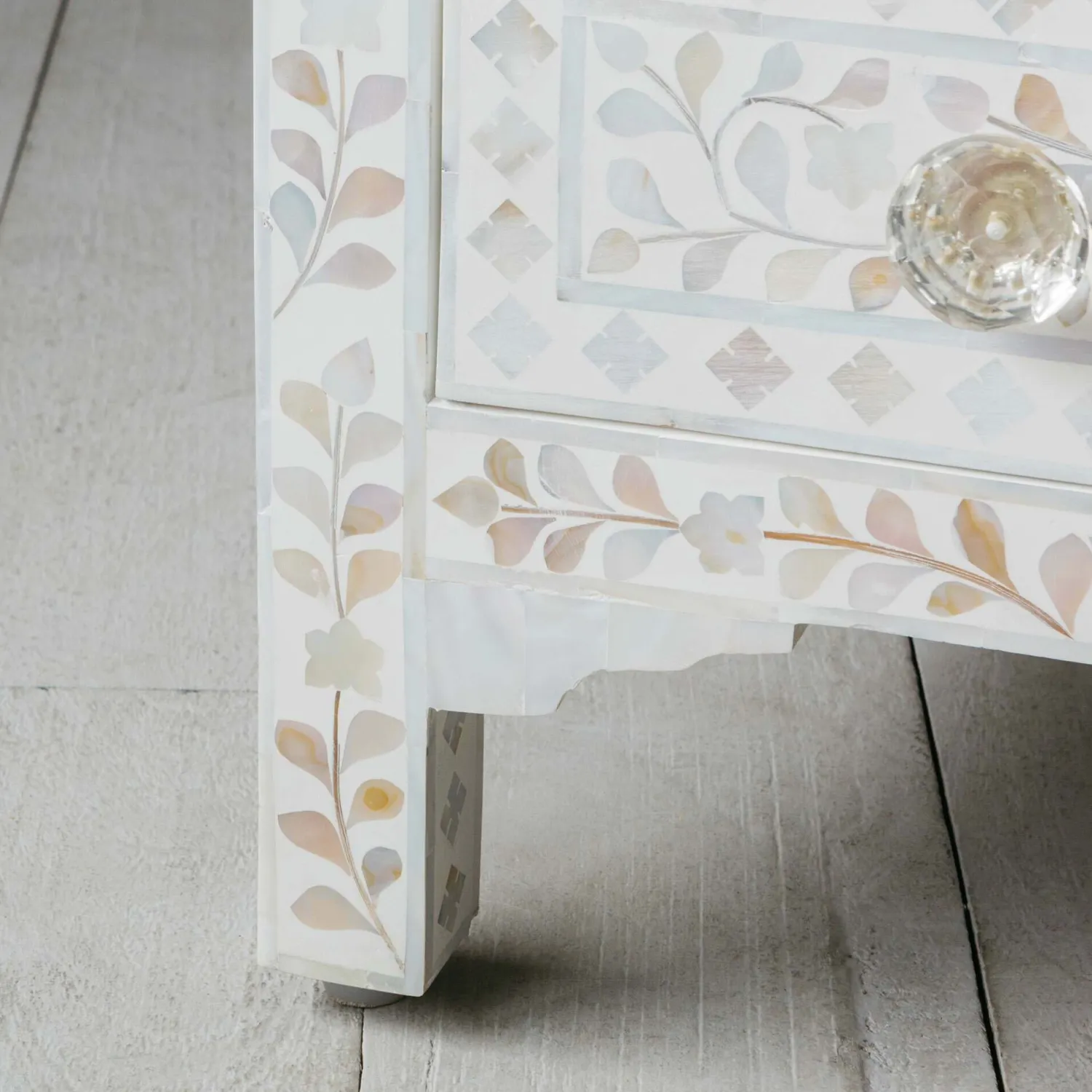 Graham & Green Classic White Mother of Pearl Large Bedside Table