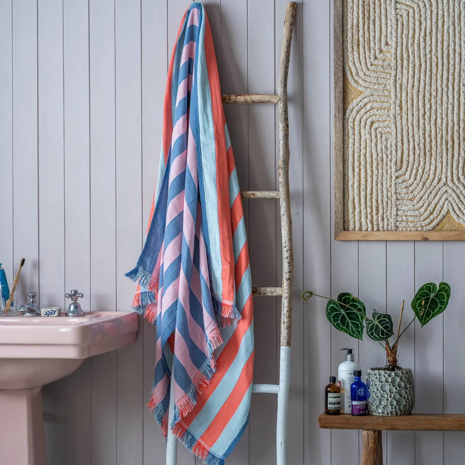 Graham & Green Coral Pop Stripe Turkish Beach Towel Wrap