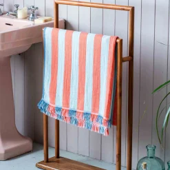 Graham & Green Coral Pop Stripe Turkish Beach Towel Wrap