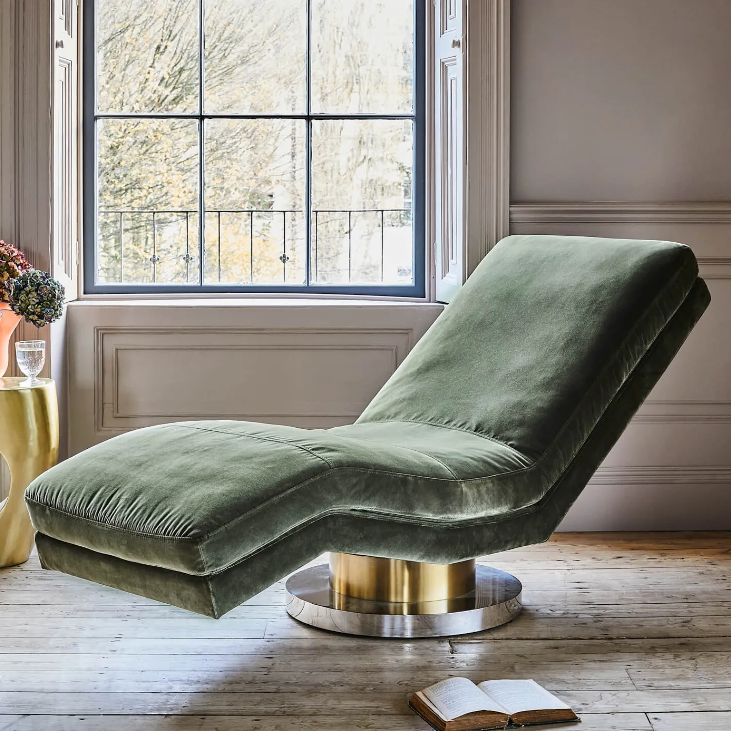 Graham & Green Corinne Green Velvet Chaise