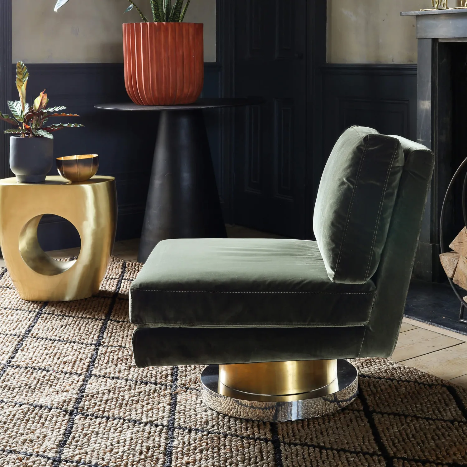 Graham & Green Corinne Green Velvet Swivel Chair