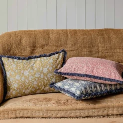 Graham & Green Cotton Block Printed Rectangular Cushions with tassel trim