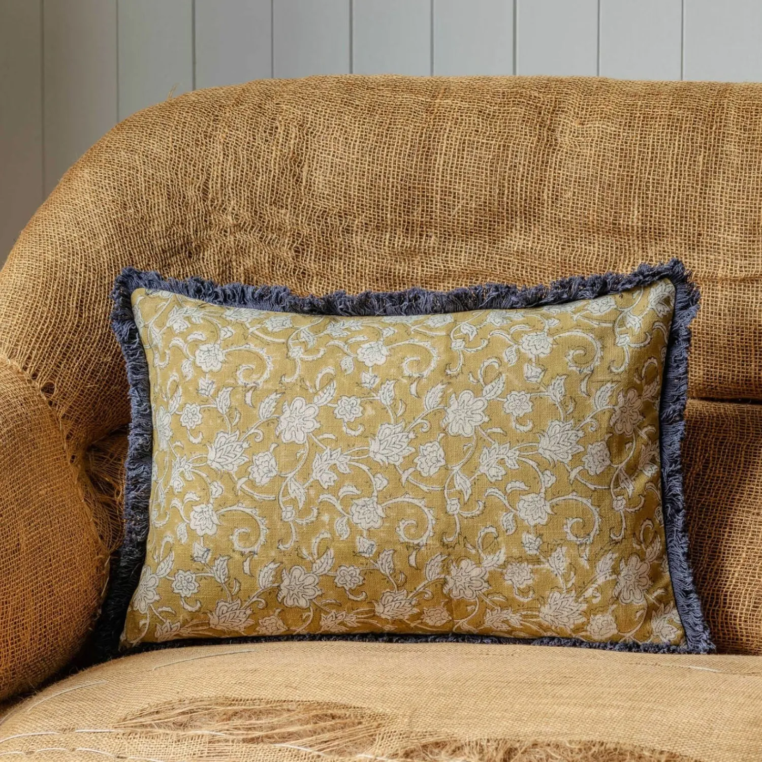 Graham & Green Cotton Block Printed Rectangular Cushions with tassel trim