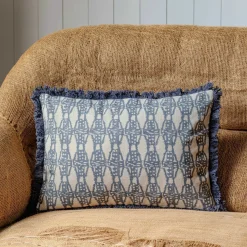 Graham & Green Cotton Block Printed Rectangular Cushions with tassel trim