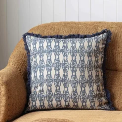 Graham & Green Cotton Block Printed Square Cushions with tassel trim