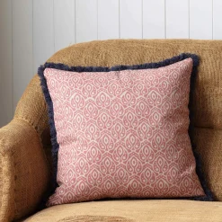Graham & Green Cotton Block Printed Square Cushions with tassel trim